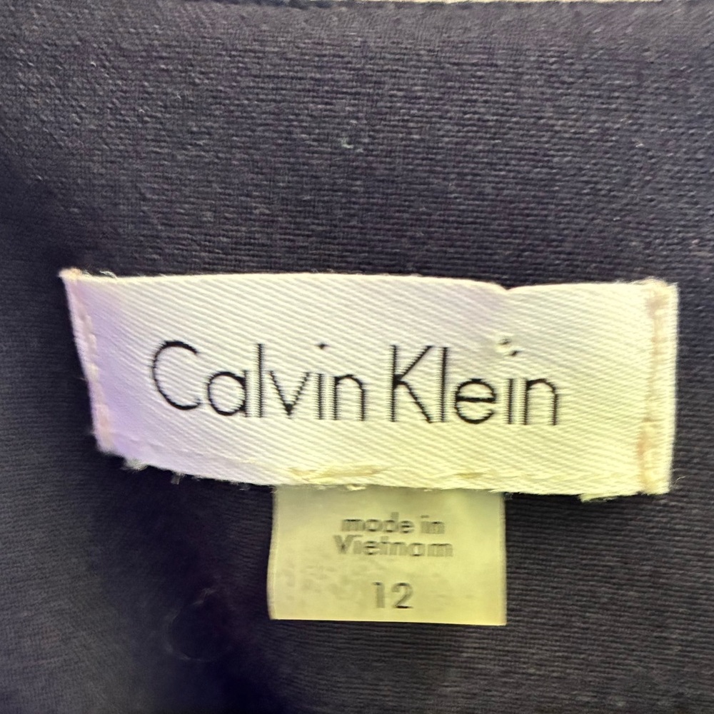 Calvin Klein Blue Paneled Cap Sleeve A-Line Knee Length Belted Dress NWT Size 12 - Picture 7 of 9